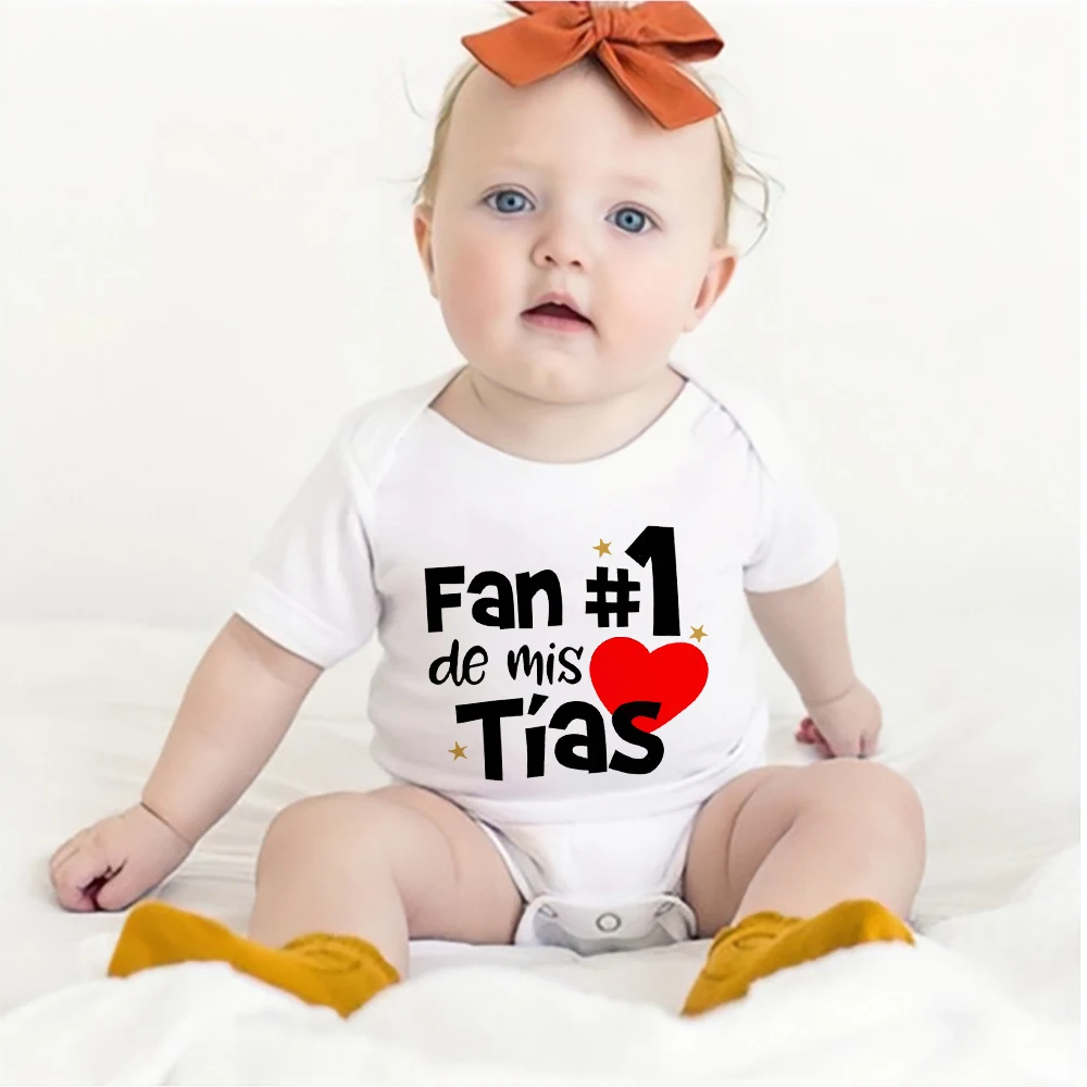 #1 Fan of My Aunts Spanish Printed Baby Romper Newborn Bodysuit Funny Infant Clothes Cute Toddler Short Sleeve Jumpsuit Outfit