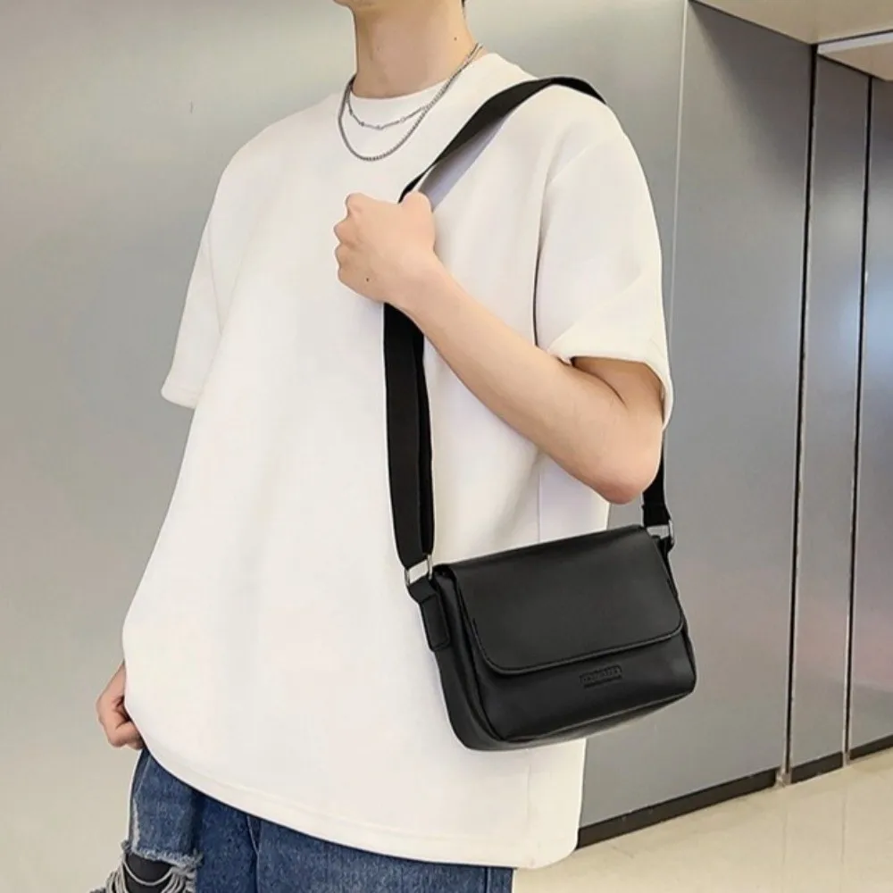 

Квадратная мужская сумка-мессенджер с регулируемым ремешком, большая вместительная сумка через плечо из искусственной кожи, однотонная минималистичная сумка через плечо для пешего туризма