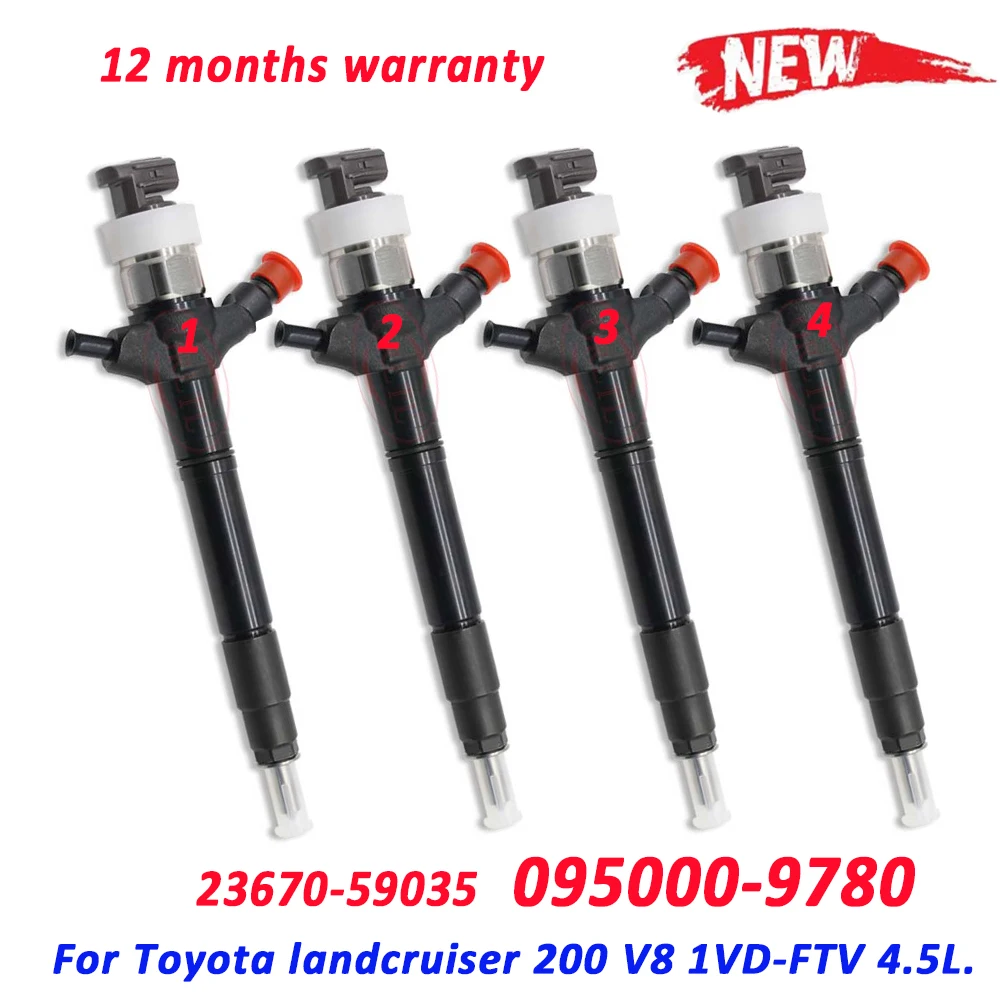 New Injector 095000-9780 0950009780 095000-9781 Diesel Fuel Nozzle 23670-59035 For Toyota Landcruiser 200 V8 1VD-FTV 4 PCS