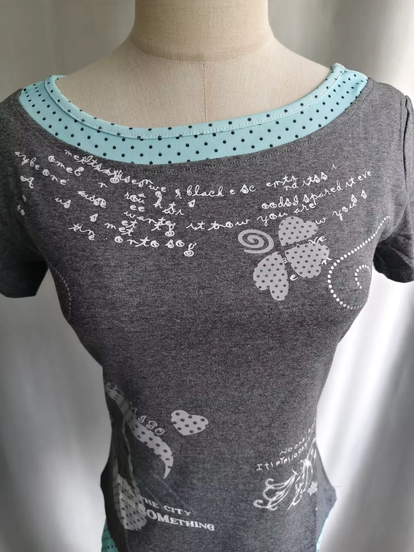 Kimutomo Women T Shirts Polka Dot Printed Short Sleeve Slim Grunge Gothic Y2k Aesthetic Harajuku Tops Ladies Fashion Casual Tee