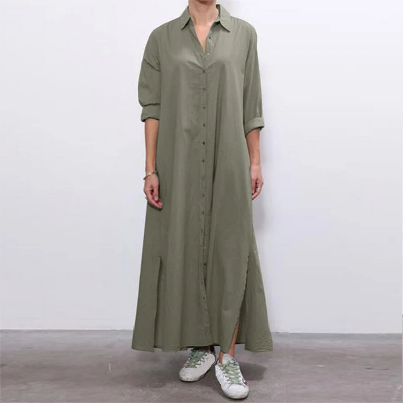 Spring Sundress Fashion Women Long Shirt Dress Casual Loose Work OL Dresses Elegant Lapel Neck Long Sleeve Solid Vestidos