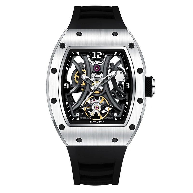 Men Luxury Brand Automatic Mechanical Watch High Quality Fashion Square Shape Silicone Strap Oval Design Factory Wholesale Reloj