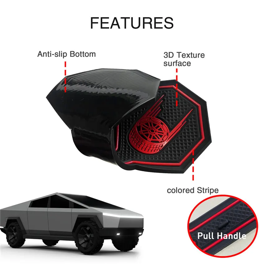 For Tesla CYBERTRUCK 2019-2024 Non-Slip Car Cup Coaster Slot Pad Anti-Slip Mat Pocket Mat Interior Cup Holder Pad Styling