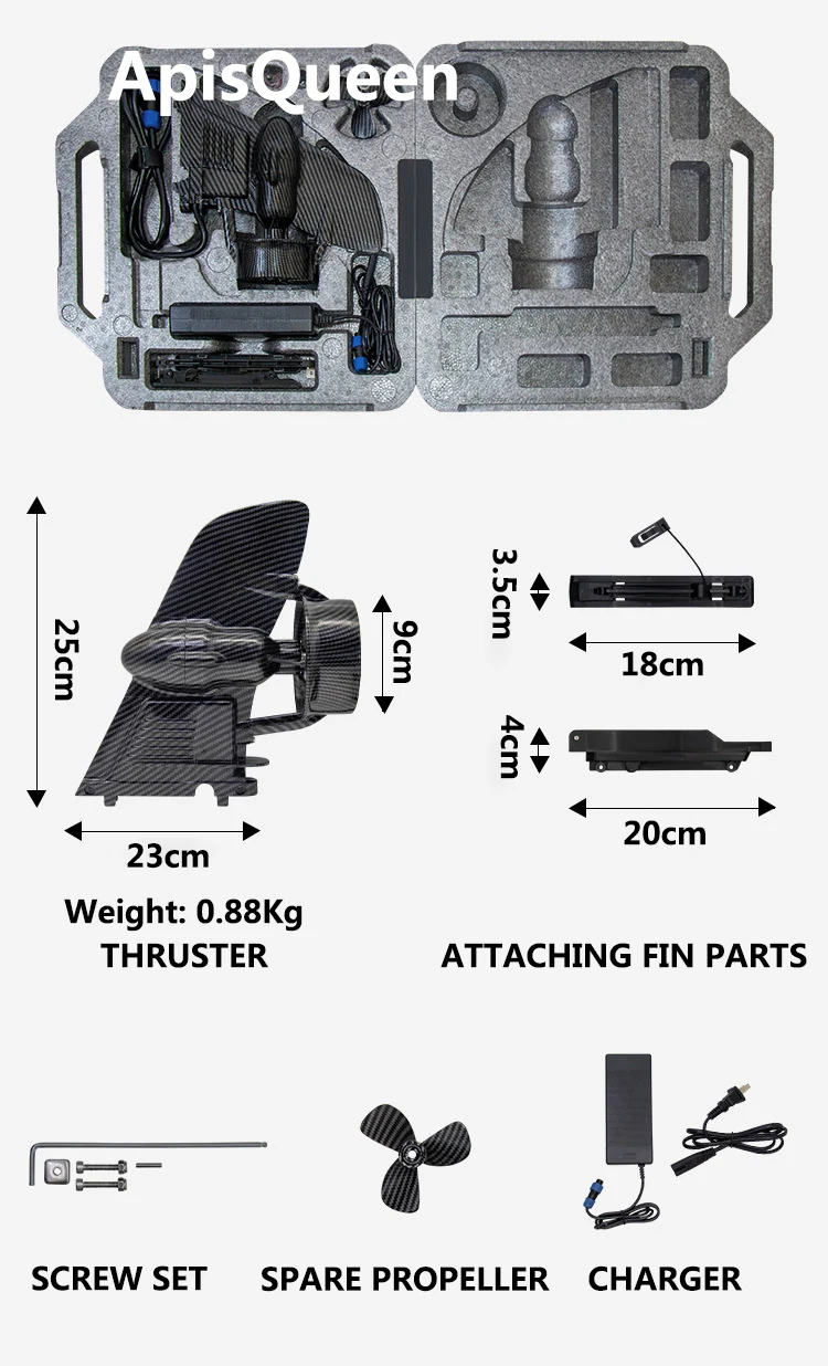 ApisQueen-propulsor submarino U18L 160W, empuje de 18lb con batería y control remoto para SUP