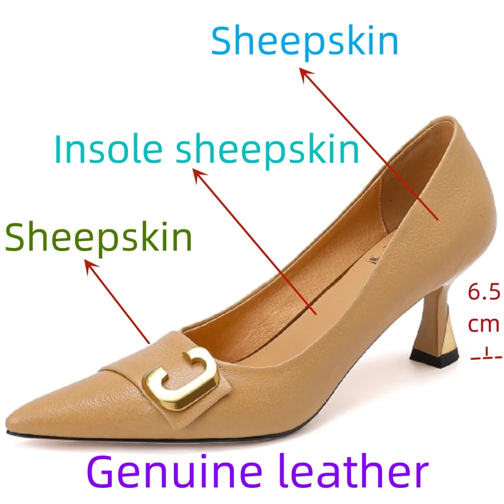 【JOCHEBED HU】Dress Party Shoes Women Genuine Leather Pumps Sexy Thin Heels Slip On Solid Color Pointed Toe Handmade For Ladies