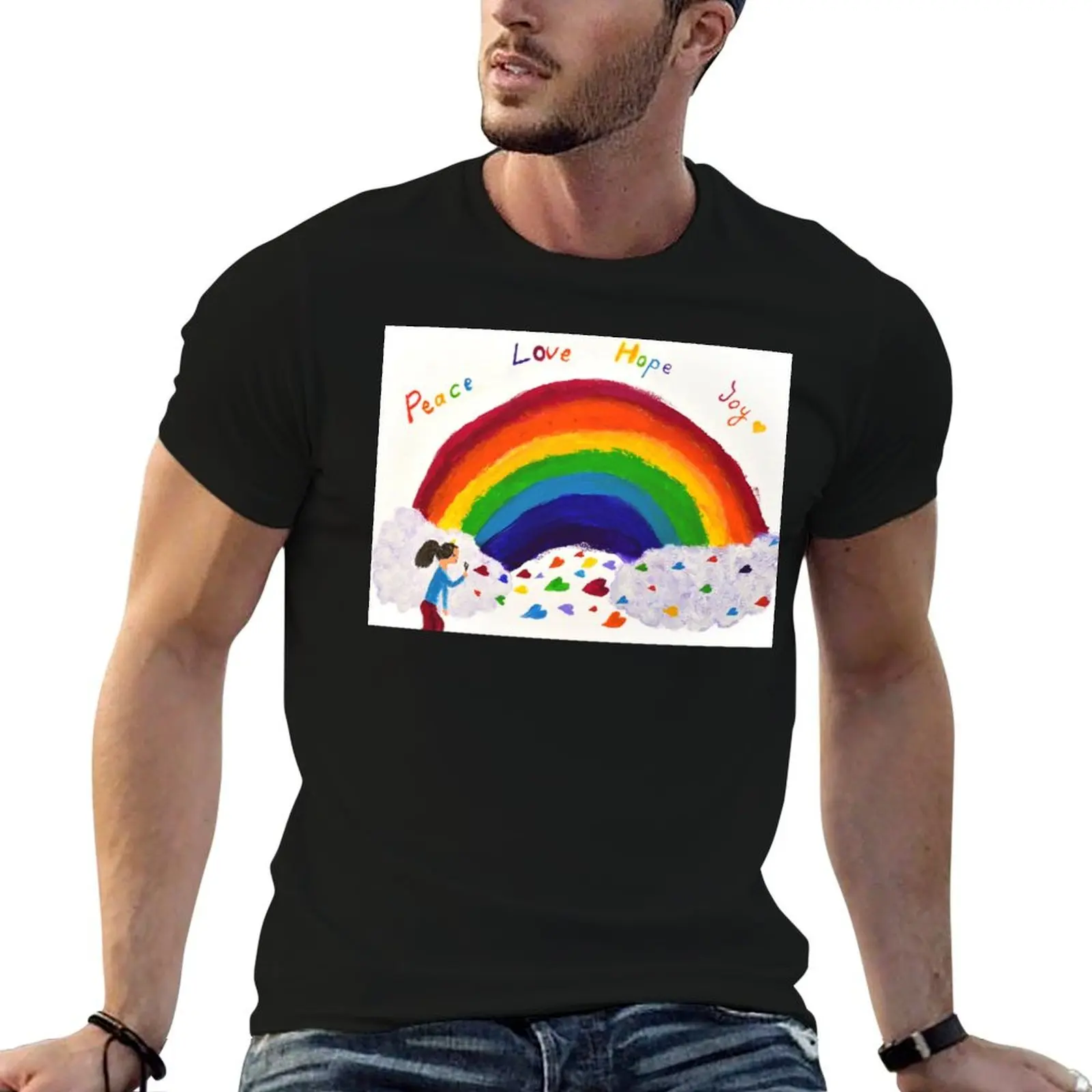 

Peace Love Hope Joy Rainbow Heart Bubbles T-Shirt man t shirts for men casual man t shirt luxury t shirt man casual T-Shirt