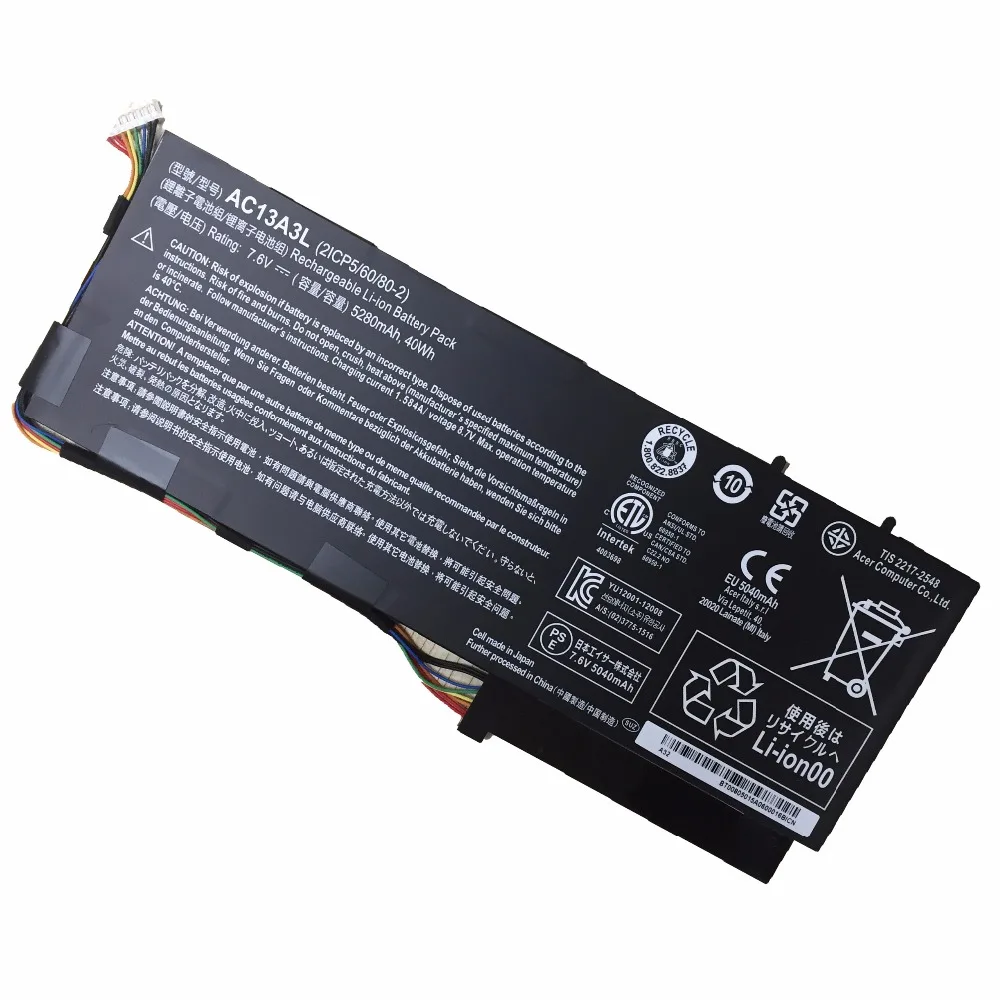 7.6V 40wh 5280Mah AC13A3L  Original New High Quality AC13A3L Laptop Battery  for Acer AC13A3L X313 X313-E X313-M