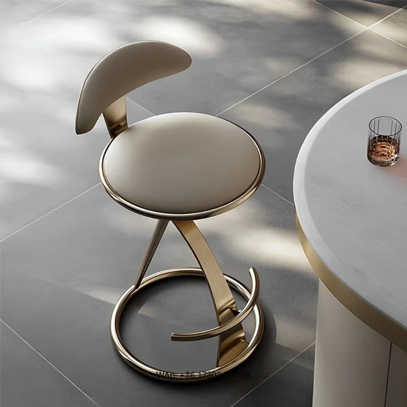 Luxury Italian Style Metal Bar Chair for High-End Modern Home Hotel Coffee Shop Furniture with Leather Frame Backrest