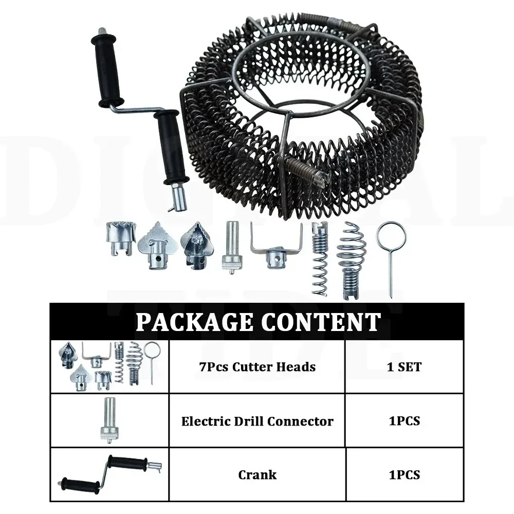 

12m Length *16mm Out Diameter Kitchen Toilet Drain Pipe Dredger Brush Cleaning Sewer Dredger Extension Spring With Connector