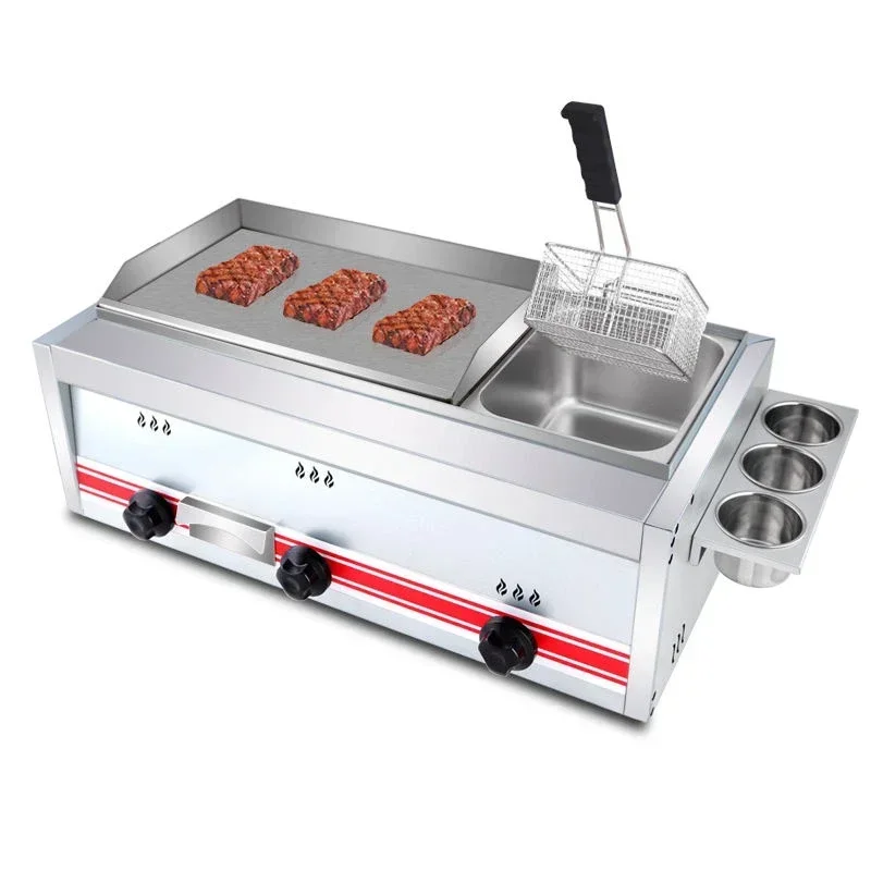 

Commercial Gas Griddle With Gas Fryer 2 In 1 Combination For Restaurant