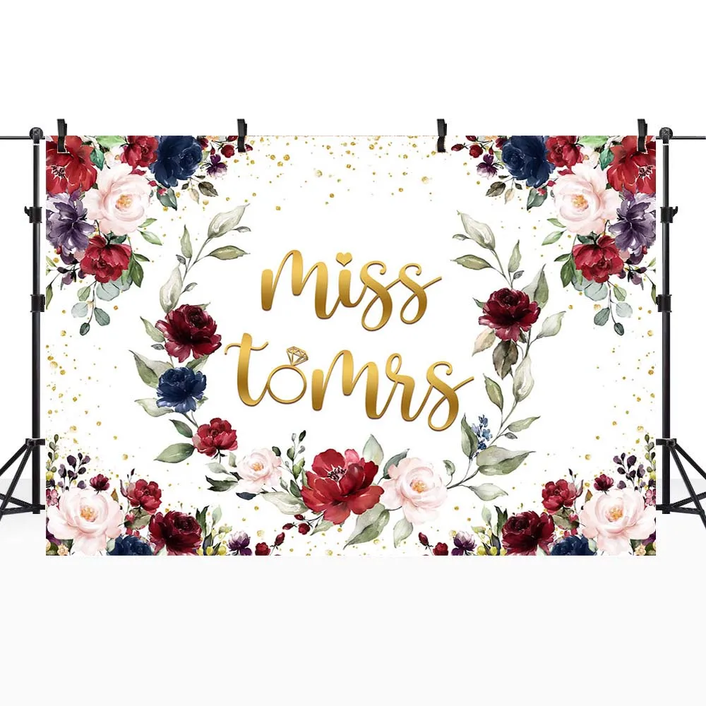 Mocsicka Miss to Mrs صورة خلفية الزفاف الذكرى النساء عيد ميلاد التصوير خلفية بورجوندي زهرة ديكور استوديو الصور