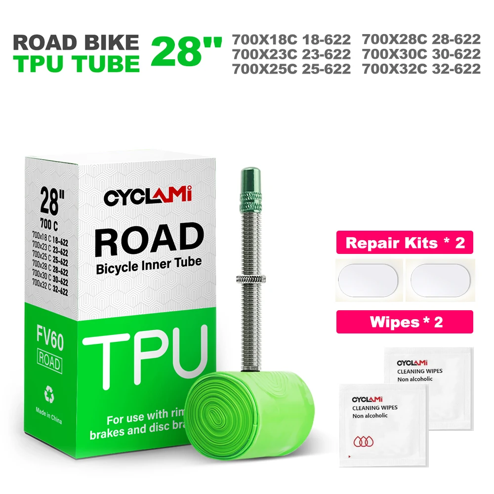 CYCLAMI Ultralight Fiets TPU Binnenband 700C 700X18 23 25 28 30 32 Road Fiets TPU Materiaal Band 45mm 60mm Lengte Franse Ventiel