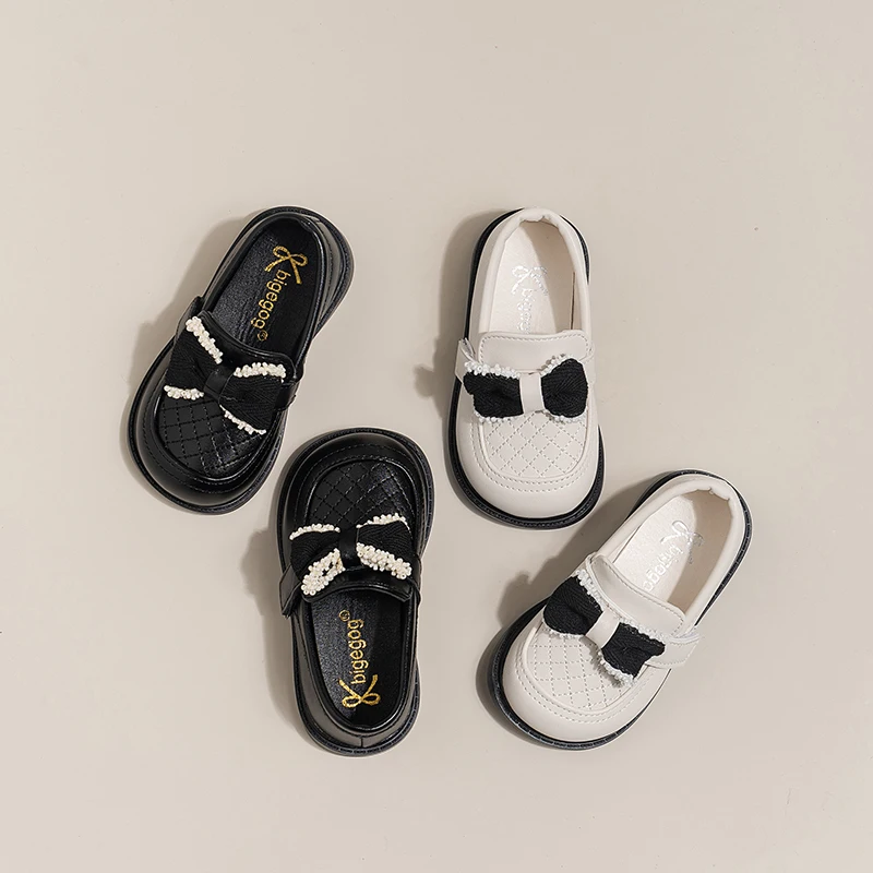 

Girls Leather Shoes Soft Sole Children Princess Shoes with Bow-knot Casual Simple Kids School Performance Shoes Breathable