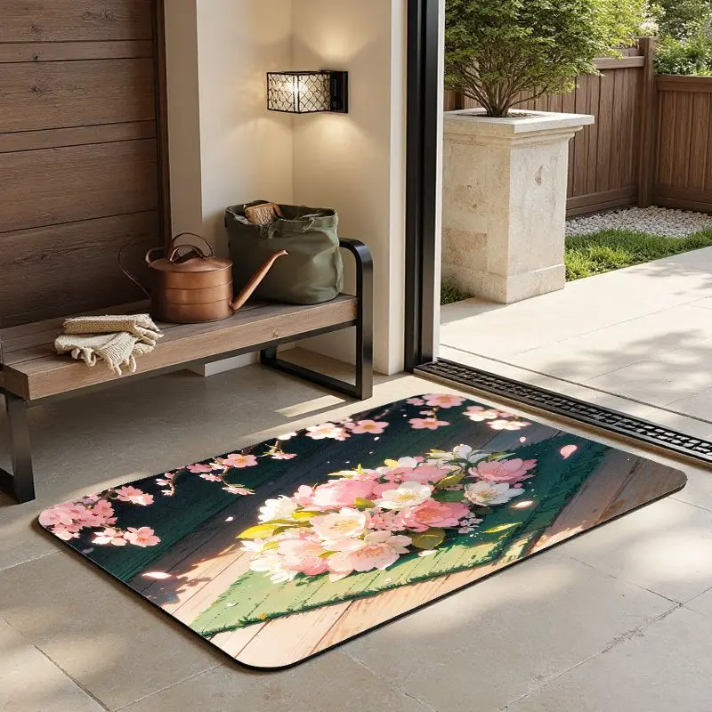 

MatMuse Красивый вишневый цвет Природа Мягкий коврик с диатомовой землей Коврики для пола Быстросохнущий балкон Моющийся нескользящий детский ковер