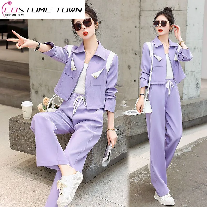 Xiaoxiangfeng Set Women's Spring and Autumn 2023 New Korean Casual Fashion Sports Wide Leg Pants Two-piece Set