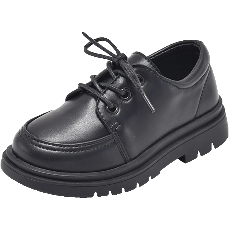 Black Kids Leather Shoes with Anti Slip Soft Sole and Round Toe, Spring and Autumn Outdoor Kids Leather Shoes Zapatillas Mujer