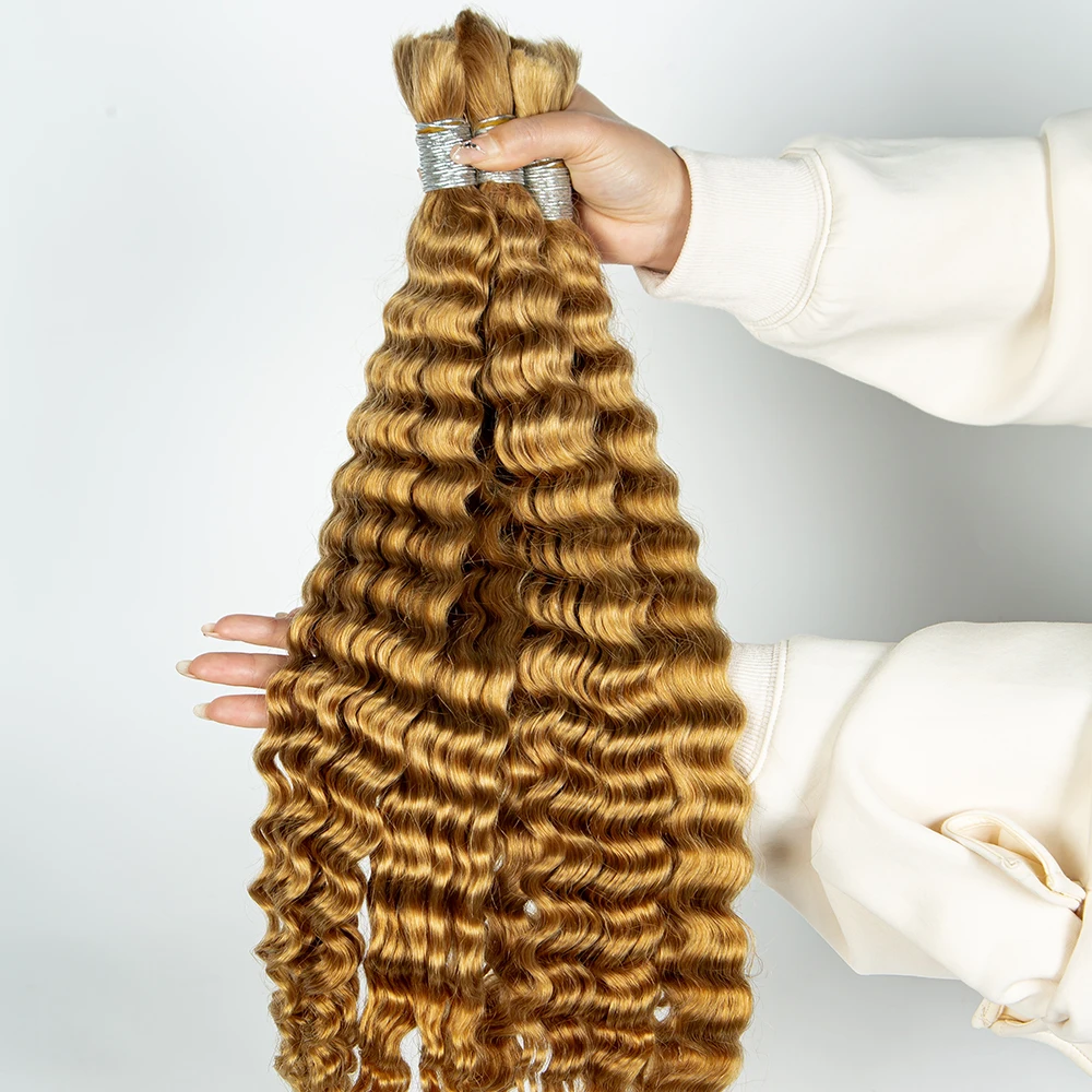 Extensions Capillaires Naturelles Bouclées Blond Miel 27 #, pour Tressage Boho, 2 Lots de 100g