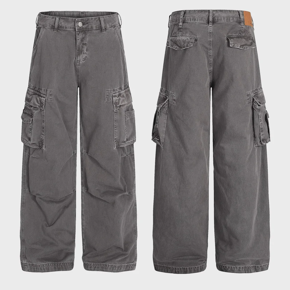 

Multi-pocket Wide-leg Casual Cargo Jeans Men's Streetwear Fashion Vintage Casual Loose Straight Denim Jeans Pants Trousers