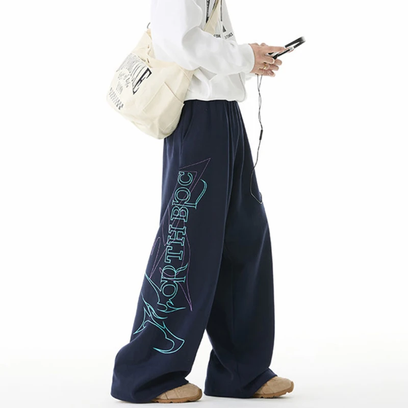 LUZHEN التطريز إلكتروني نمط فضفاض مستقيم الرياضة Sweatpants الرجال 2025 جديد جودة عالية مرونة الخصر سراويل تقليدية JY4437