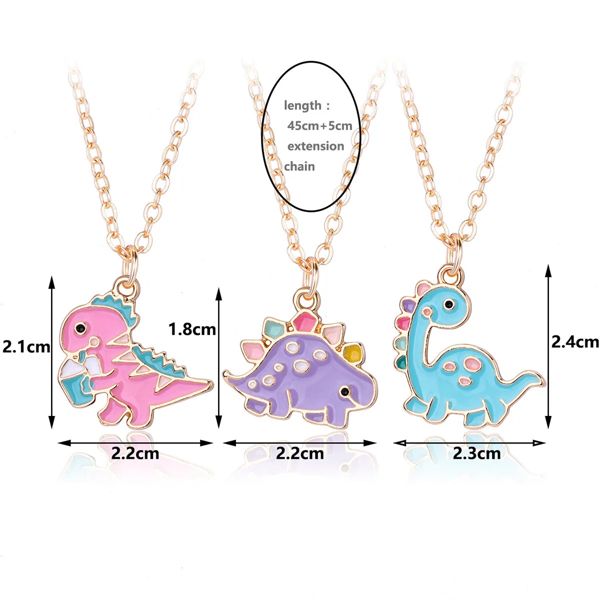 Lovecryst 3Pcs/set Cartoon Dinosaur Painted Alloy Best Friend Necklace BFF Friendship Jewelry Gifts for Kids