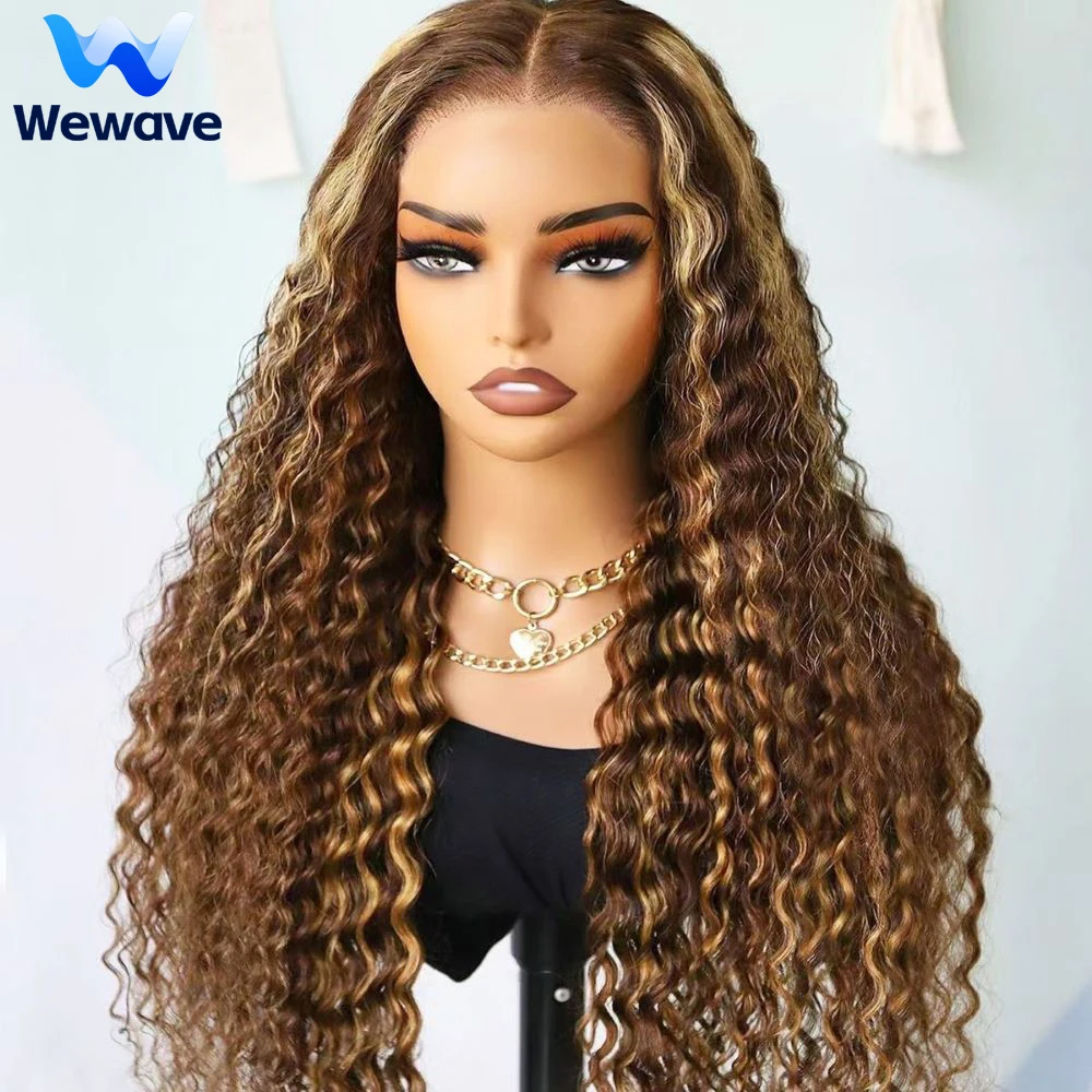 

Парик Wewave Water Wave 4/27 Highlight 13x6 Кружевной фронтальный парик Человеческие волосы Вьющиеся парики Глубокие волнистые фронтальные парики для женщин