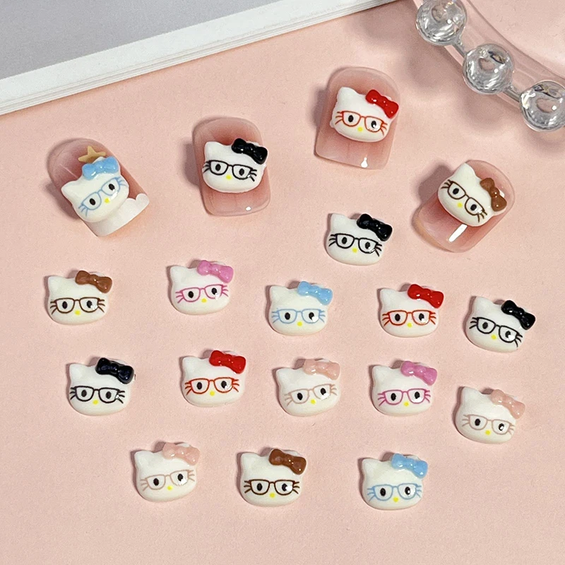 20Pcs Sanrio Hello Kitty Nail Accessories Anime Kawaii Cartoon Resin Diy Nail Earring Decorations Nail Accessories Toys Girls