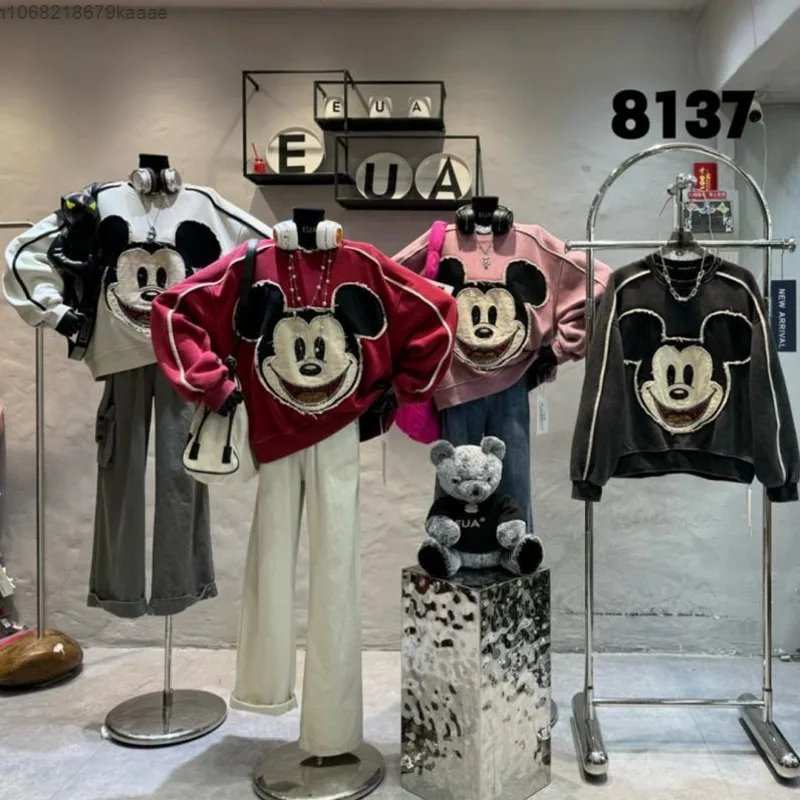 Disney-Sudadera con capucha de cuello redondo para mujer, suéter informal de manga larga con dibujos animados, Tops versátiles de tendencia, otoño e invierno