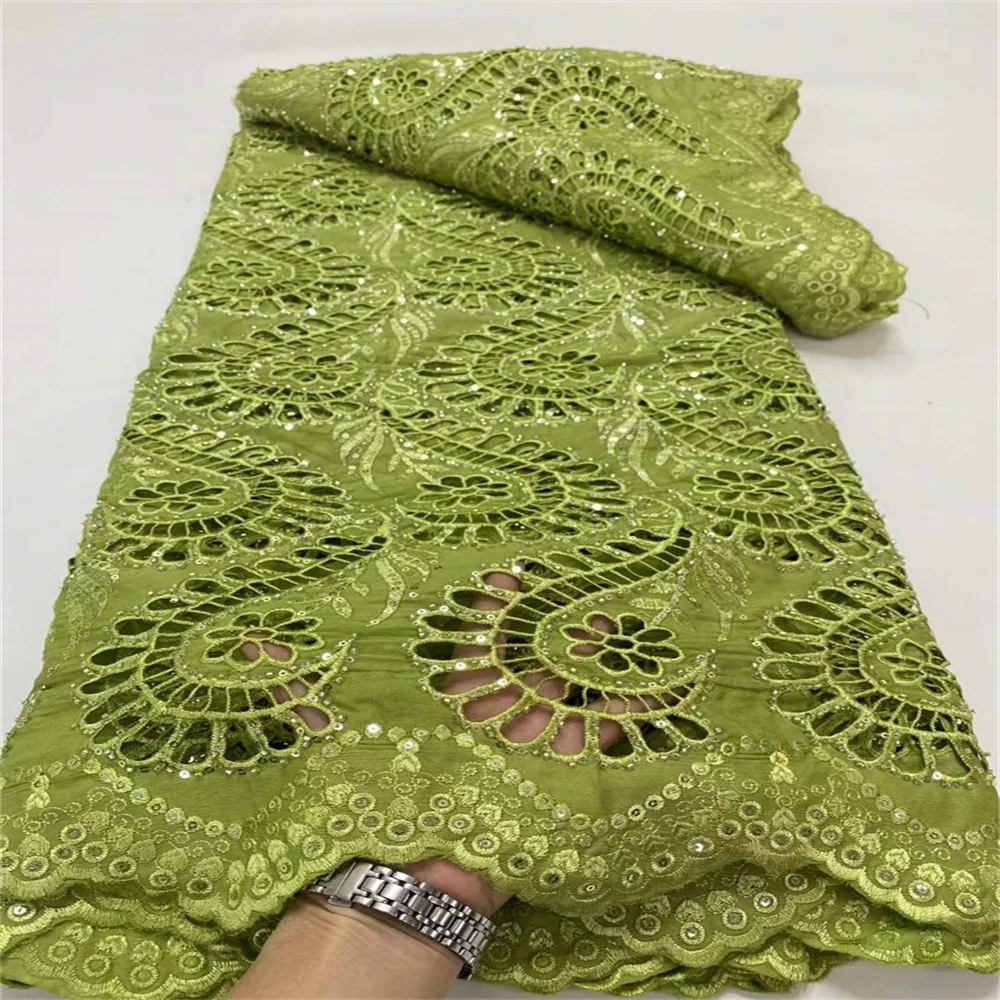 

2025 New African French Nigerian Guipure Lace Fabric With Beads Sequins Mesh for Embroidery Wedding Party Bride Sewing Dress