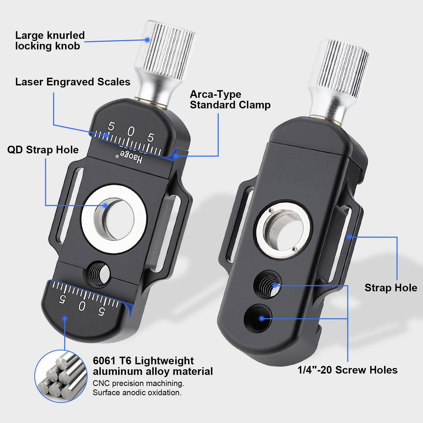Haoge Leichtgewichtige Arca QR-Klemme mit 1/4 Zoll Loch QD-Anschluss für Magpul QD-Tragegurt, Kompatibel mit Arca Standard-Kamera CP-29QD – Detail 2