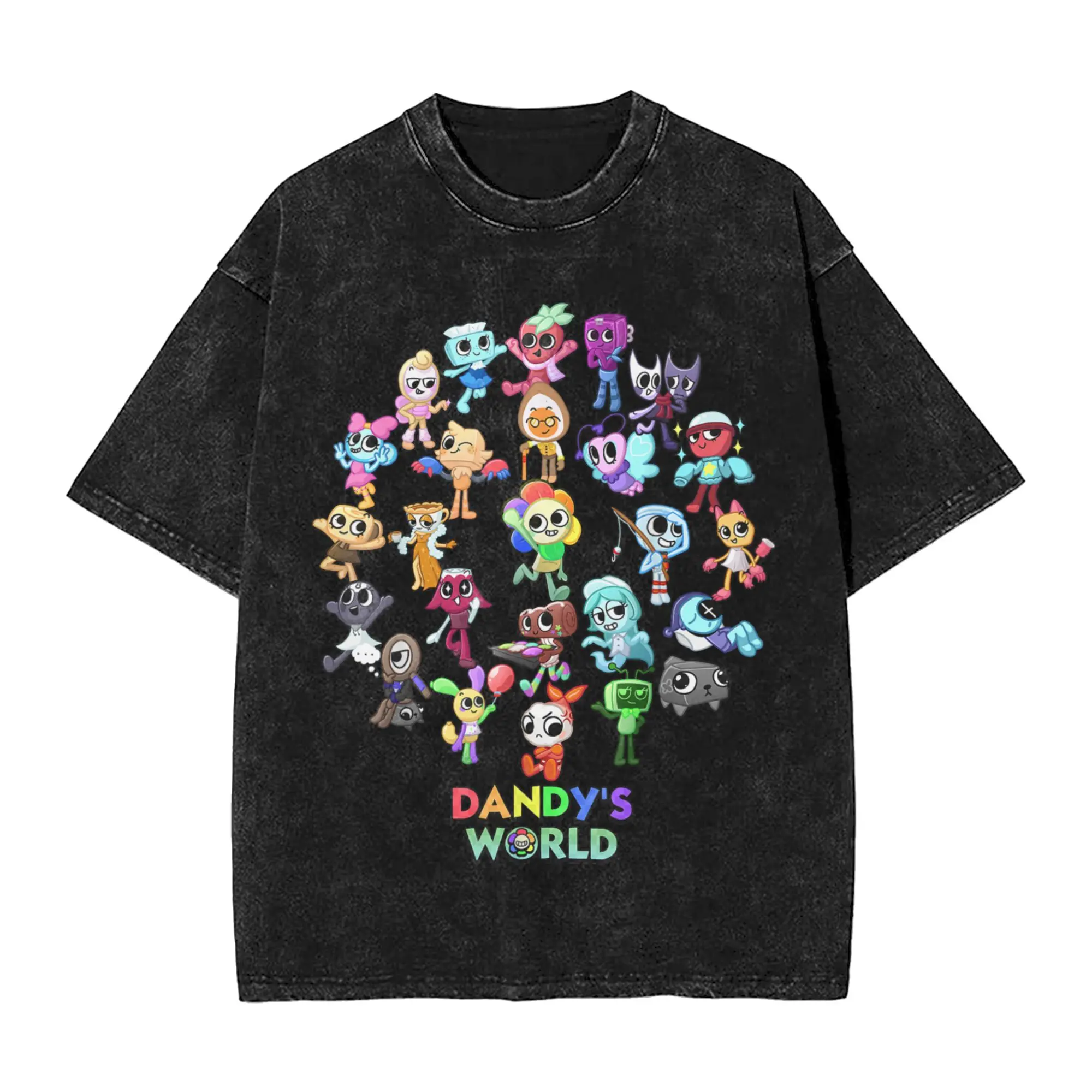 

Dandy's World Characters Men's T Shirt Washed Funny Dandys World Tees Short Sleeve Round Neck T-Shirt Cotton Gift Idea Clothes