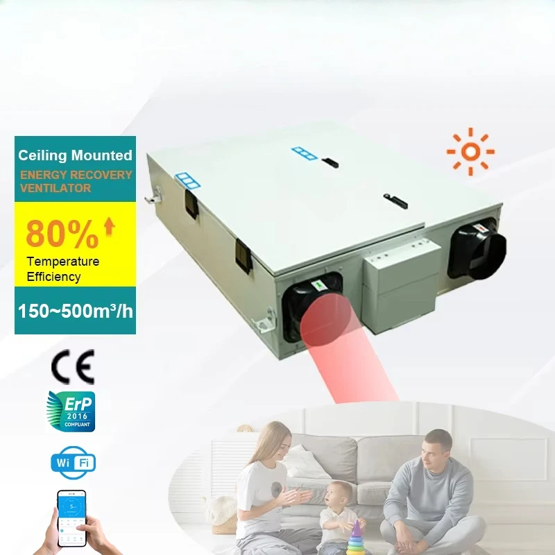 Energy-saving ERV heat recovery ventilation system with flexible PTC heating and preheating capabilities