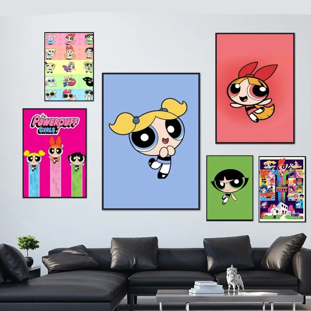 Cartoon P-Powerpuff Girls Poster Decorative Painting Bedroom Bedside Wall Sticker Living Room Restaurant Cafe Entrance Mural