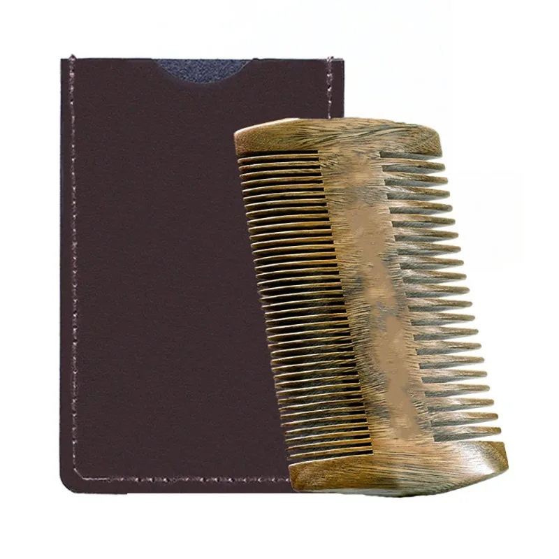 

Toughened Leather Case with Fine-toothed Green Sandalwood Comb