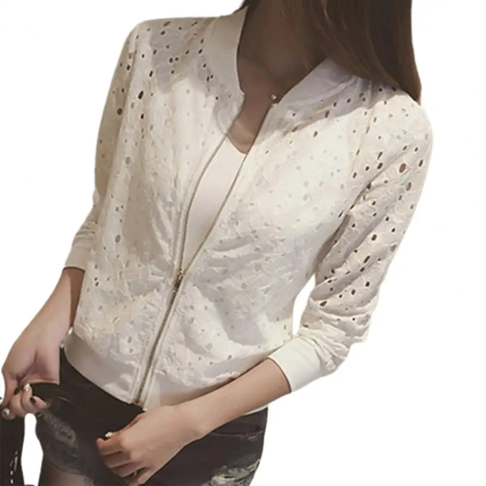 Jaket wanita lengan panjang, pakaian renda musim panas wanita, jaket wanita nyaman, berongga, lengan panjang, tabir surya, renda tipis