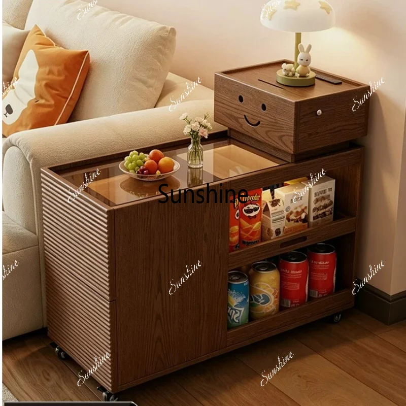 Medieval style mobile side few living room sofa side cabinet with wheels large-capacity sundries storage