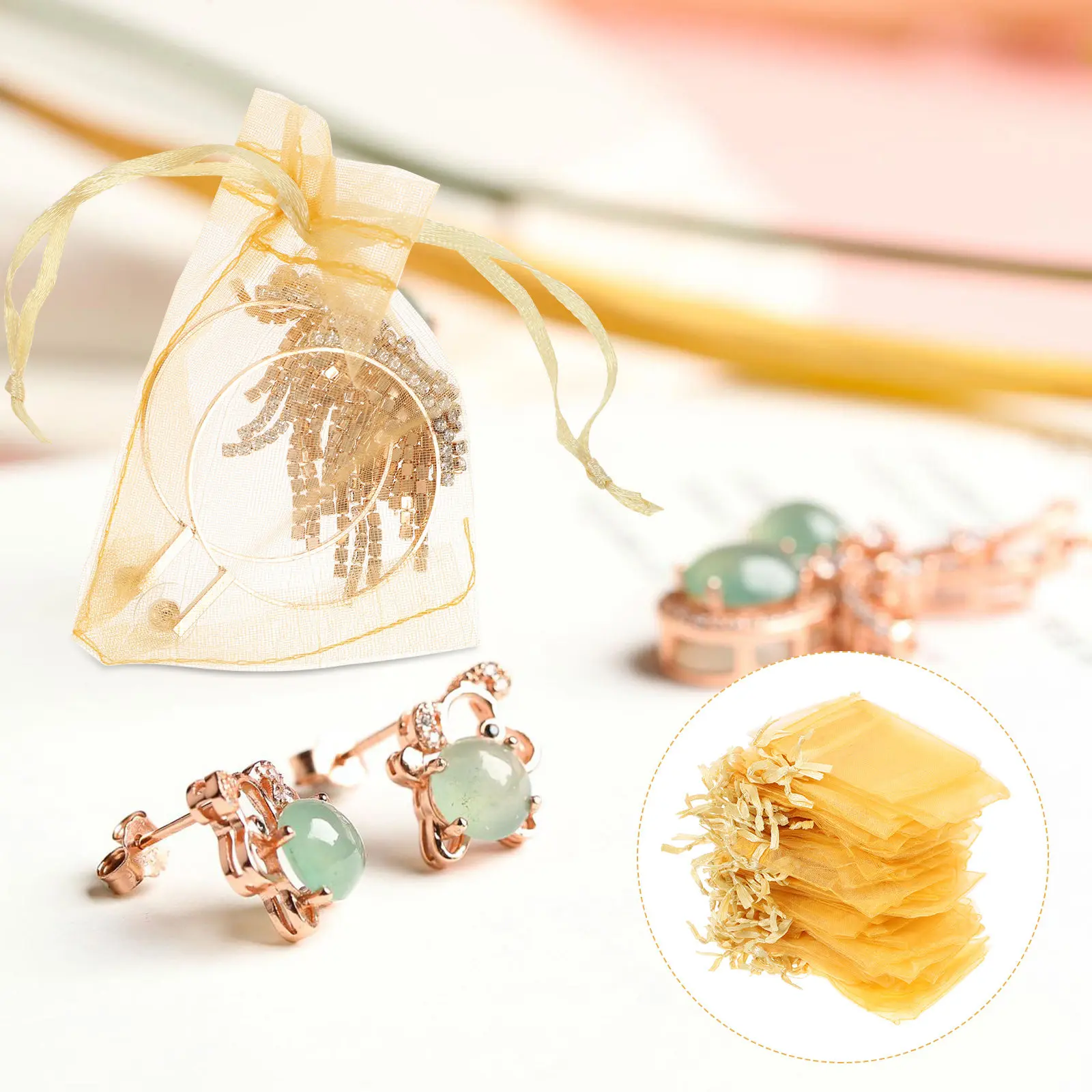 

100 шт. дышащих мешочков из органзы на шнурке для свадебных подарков, маленьких украшений, сетчатые подарочные пакеты, легкие, многоразовые