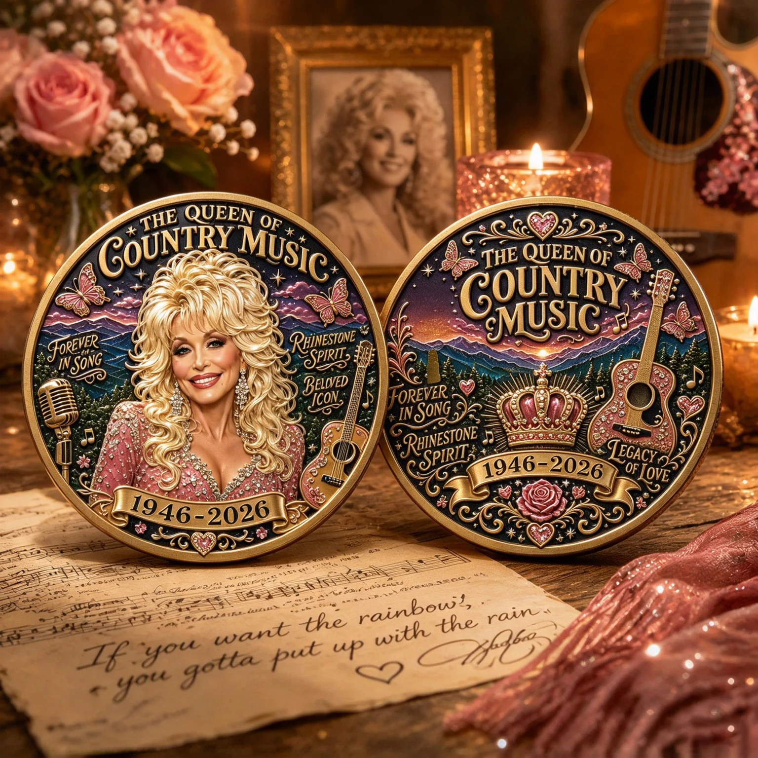 Dolly Memorial Commemorative Coin 1946-2026, Queen of Country Music Collectible Coin, Double Sided Keepsake Souvenir