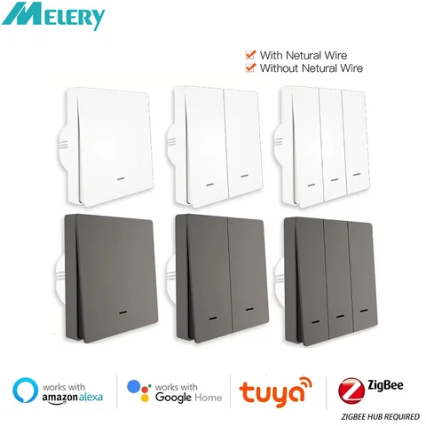 Melery ZigBee Smart Life Light Switch Push Button EU Wall Interruptor Inteligente Tuya App Remote by Alexa Google Home Assistant