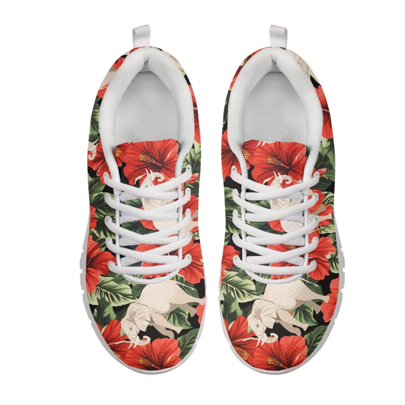 Coloranimal Flower Elephant Walking Sneakers Sports Shoe for Men Lace Up Sports Trainers