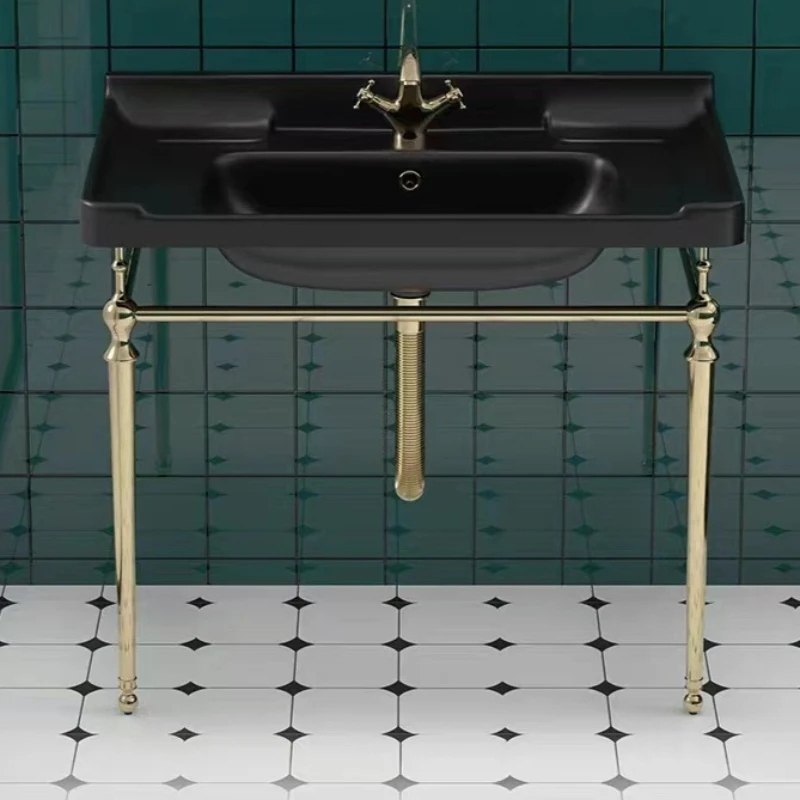 Retro and Minimalist Floor Standing Bathroom Sink Simple Household Copper Support Frame Washbasin Durable Bathroom Accessories