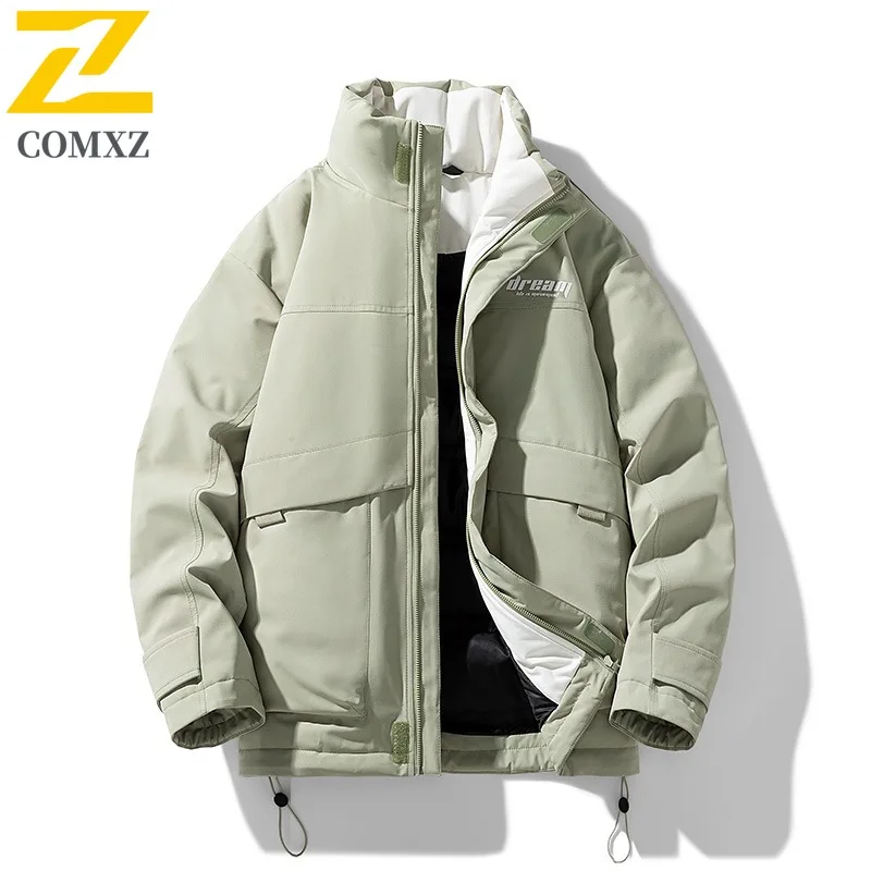 COMXZ Men Down Jacket 2025 Comfort Outdoor Travel Windproof Warm Parka Lightweight Stand Collar Cold Resistant Winter Coat