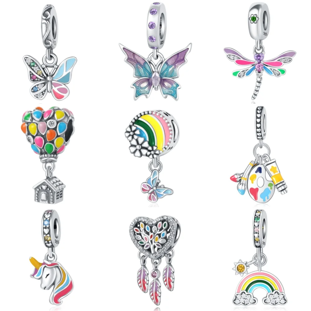 925 Sterling Silver Balloon Colourful Series Pendant Charms Beads Fit Original Wear Bracelets DIY Jewelry Gifts Accessory