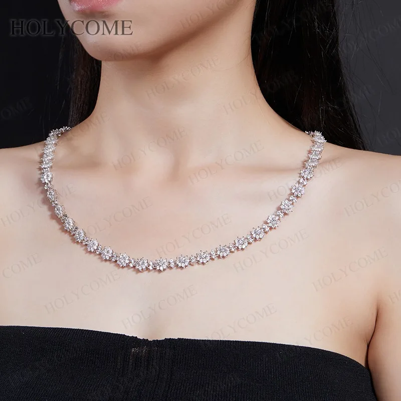

925 Sterling Silver Moissanite Necklace Sunflower 4mm 100% Real Silver Hip-Hop Tennis Chain Wedding Anniversary Jewelry Gifts