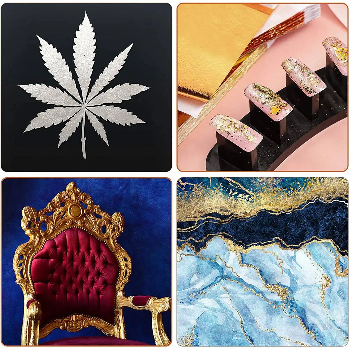 400 Uds. De papeles de aluminio de cobre y plata de imitación, hojas doradas en escamas de hojas para uñas, papel para manualidades DIY