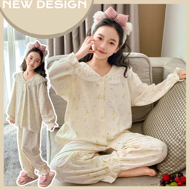 

Baby Girls PJ Top+Bottom Sleepwear Set Kids Floral Pajamas Suit Child Long Sleeves+Long Pants Set Princess Nightgowns Size 4-14Y