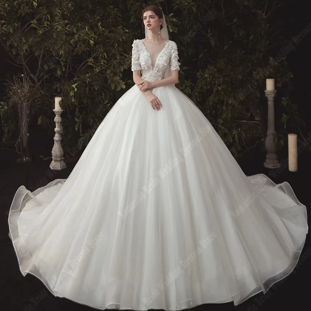 

Elegant V-Neck Women Wedding Dresses Mopping Length Princess Bridal Gowns Princess Cocktail Party Vestidos De Novias Customized