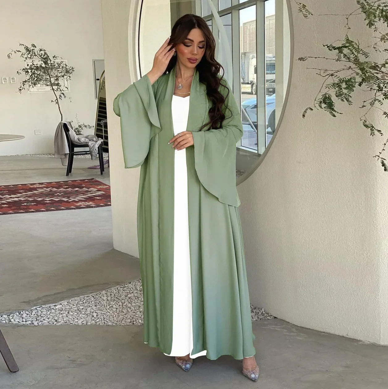 Imagem -05 - Mulheres Eid Open Abaya Quimono Khimar Hijab Vestido Kaftan Muçulmano Abayas Jilbab Dubai Robe Vestido de Manga Plissada Muçulmano Vestuário Islâmico