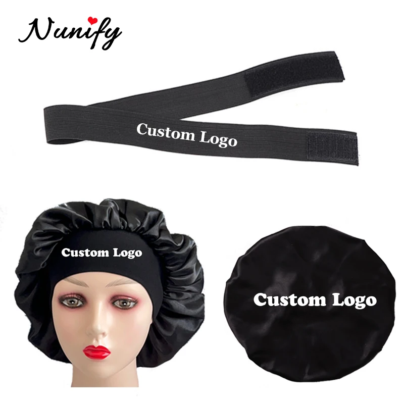 Custom Logo Kit Wig Band For Edge Satin Bonnet Silk Bonnet Hair Bonnet For Sleeping 3Cm Lace Melting Band Reusable Hair Care Cap