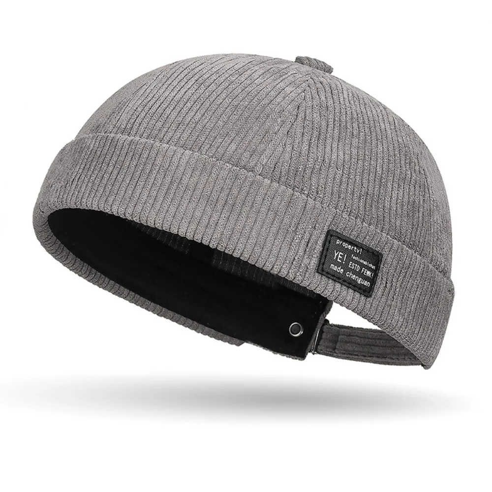

Multipurpose Solid Color Vintage Docker Cap Adjustable Round Dome Melon Cap Retro Corduroy Brimless Hat Outdoor