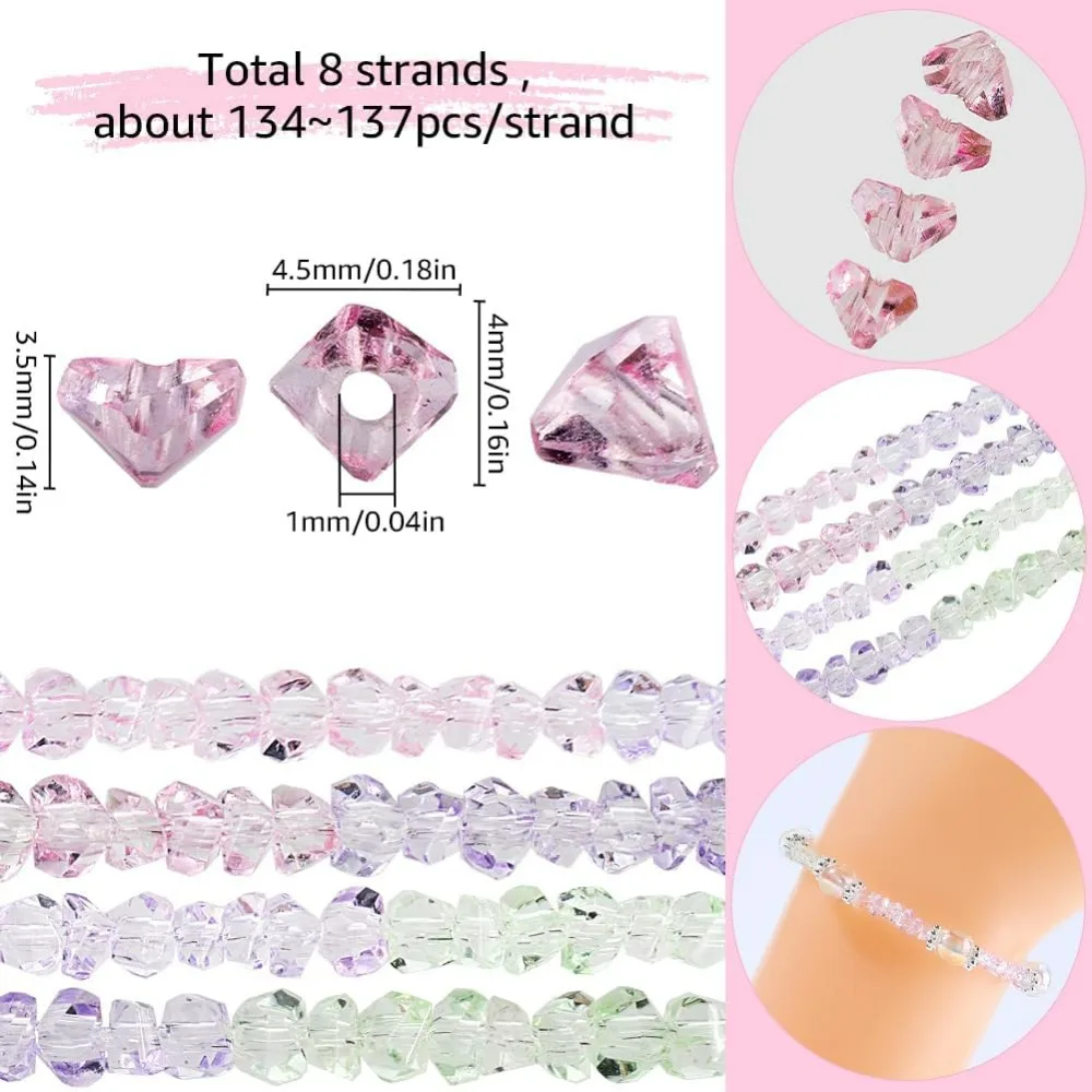 1박스 8줄 1072~1096개 투명 유리 비즈 각진 비즈 벌크 그라데이션 분할 다색 루즈 트라이앵글
